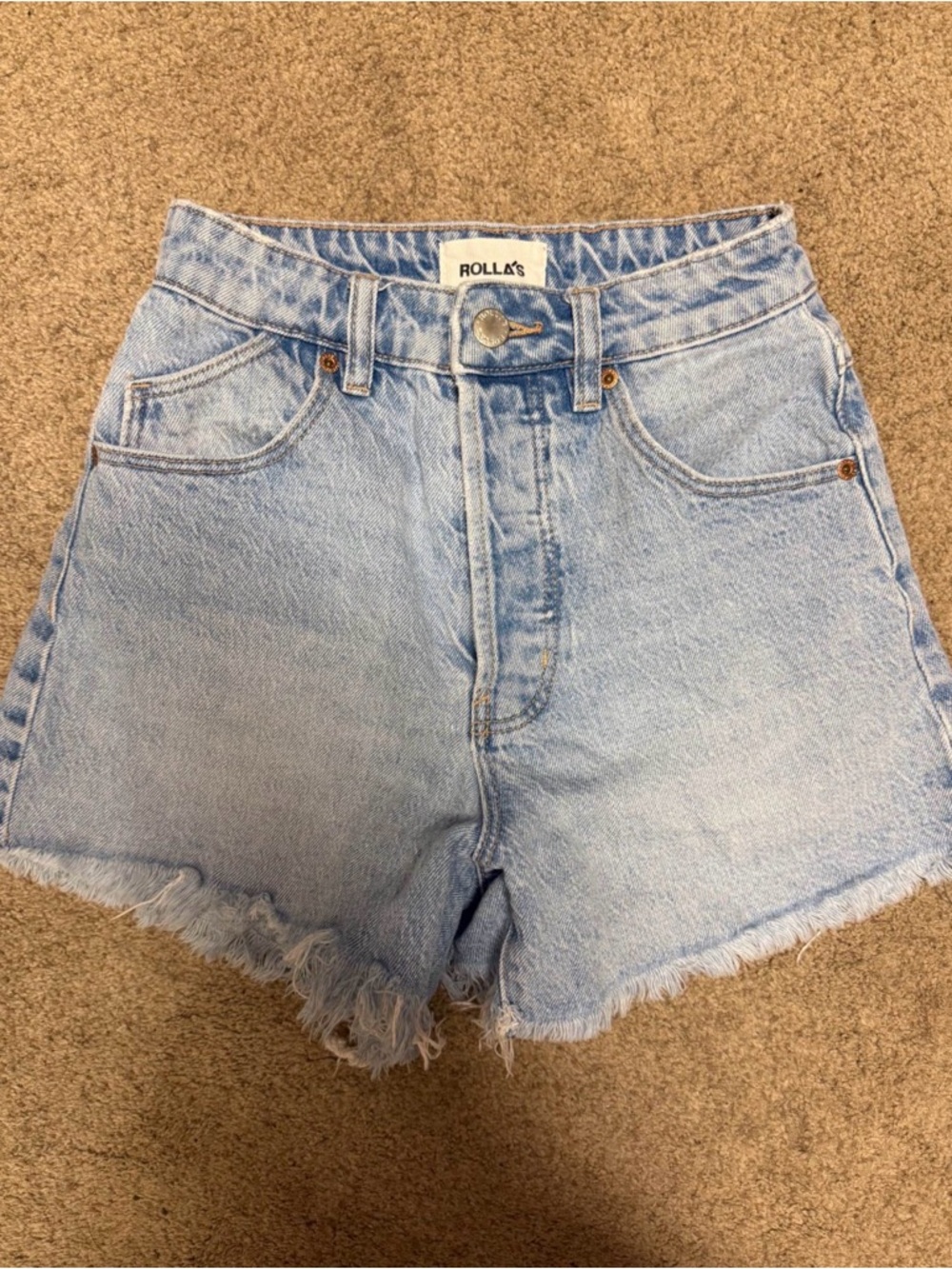 ROLLA'S Light Wash High-Rise Frayed Hem Denim Shorts